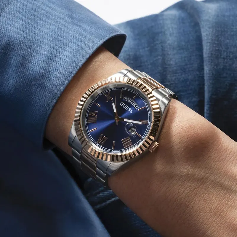 Guess Connoisseur Day-Date Blue Dial Two-tone Men's Watch- GW0265G12